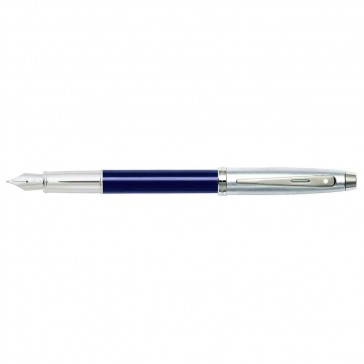 Sheaffer 100 Brushed Chrome Cap/Blue Nickel Plate Trim Fountain Pen [Medium Nib]
