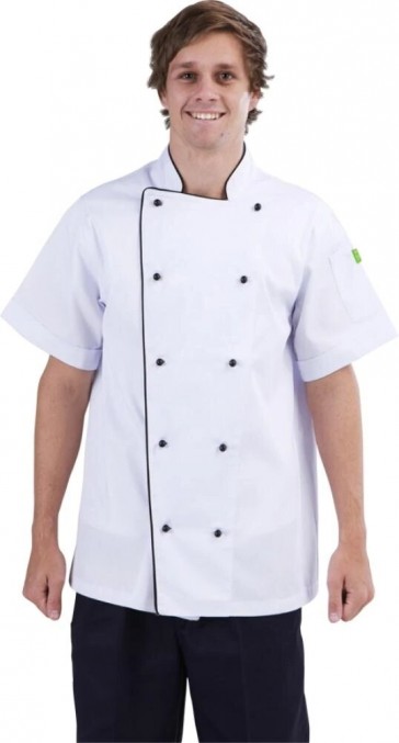Brigade Traditional White Short Sleeve Chef Jacket (Black Trim) by Global Chef