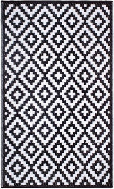 Fab Rugs Aztec Black And White Monochrome Recycled Plastic Outdoor Rug