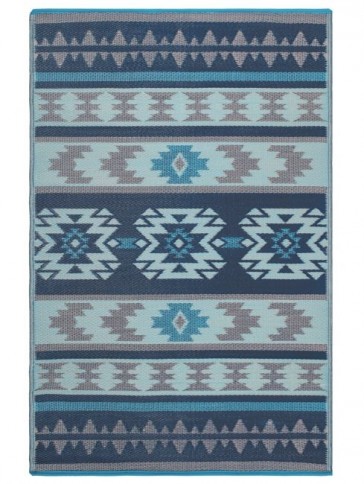 Fab Rugs Cusco Tribal Blue Toned Recycled Plastic Reversible Outdoor Rug