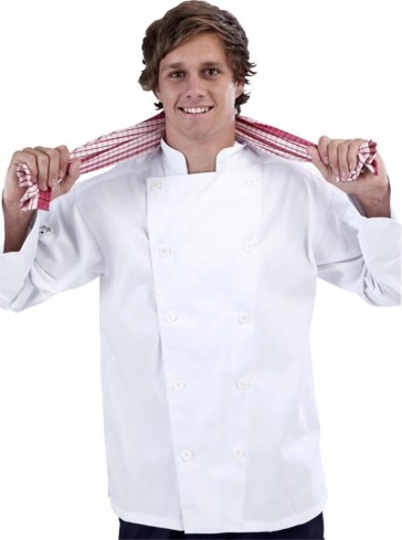 White Long Sleeve Chef Jacket (Sewn Buttons) by Global Chef