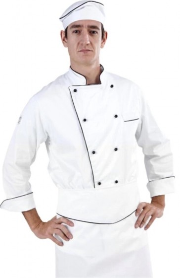 GC Classic Long Sleeve 100% Cotton Chef Jacket (Black Trim) by Global Chef