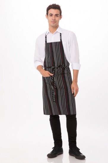 BlackWhiteRed Striped Bib Apron by Chef Works