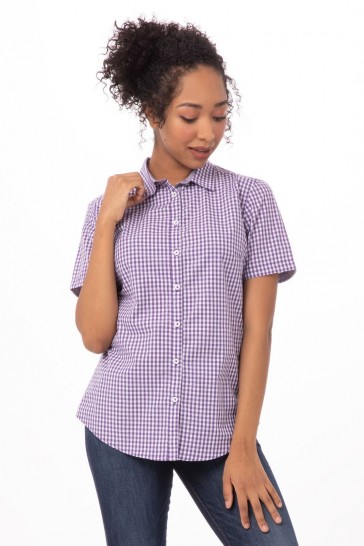 Purple Modern Gingham Short Sleeve Dress Shirt by Chef Works