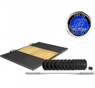 Cortex 3m x 2m 50mm Weightlifting Framed Platform (Dual Density Mats) + 230kg Olympic Weight Plates & Barbell Package 