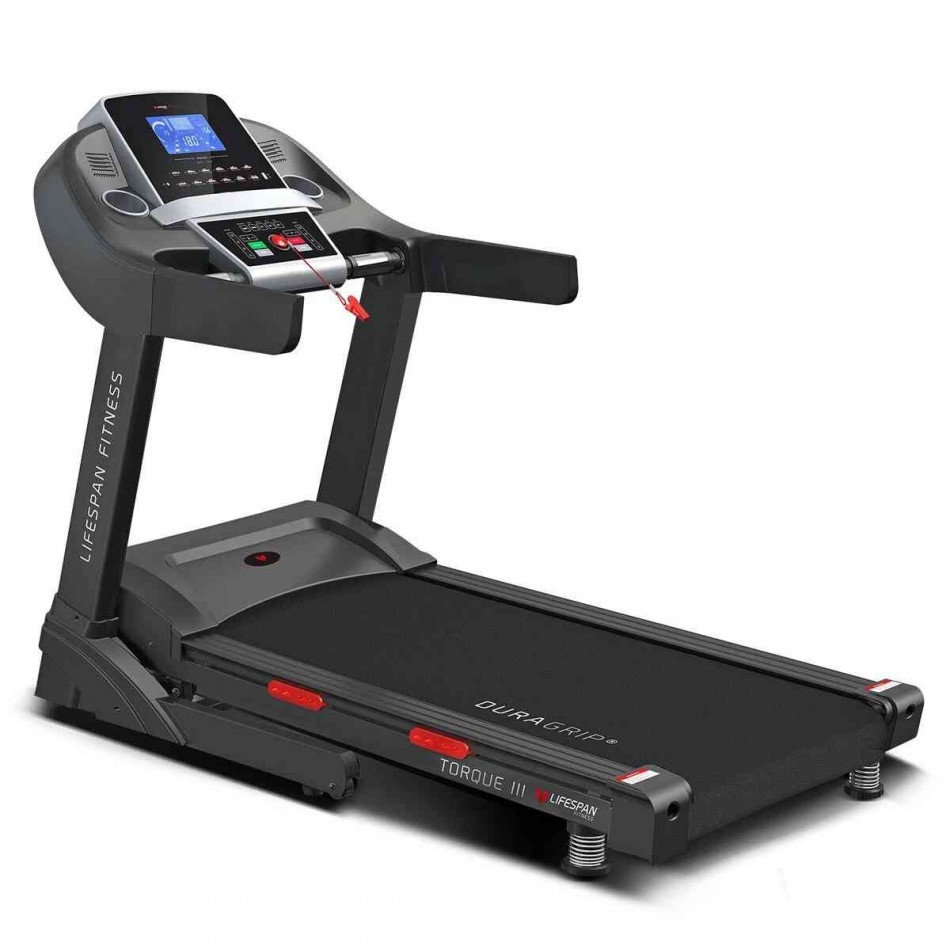 Get the personal trainer experience at home with the Lifespan Fitness Torque 3 treadmill. A whopping 99 preset training programs offer huge fitness challenges, and an additional 3 custom programs let you train your way. Feel confident at this pace on a spacious 1300mm x 540mm (Length x Width) running surface with the comfortable and safe DuraGrip® belt.