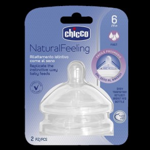 CHicco Natural Feeling Silicone Teat - 6M + Fast Flow 2 Pack