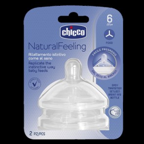 CHicco Natural Feeling Silicone Teat - 6M + Food Flow 2 Pack