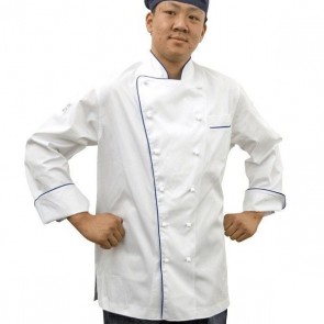 GC Classic Long Sleeve 100% Cotton Chef Jacket (Blue Trim) by Global Chef