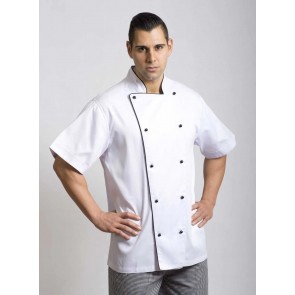Brigade Traditional White Short Sleeve Chef Jacket (Black Trim) by Global Chef