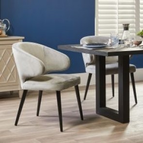 Cafe Lighting Harlow Black Dining Chair - Grey Linen