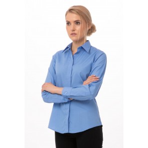 Blue Basic Women Dress Shirt by Chef Works