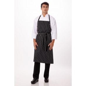 Black With Chalk Stripe English Chef Apron by Chef Works