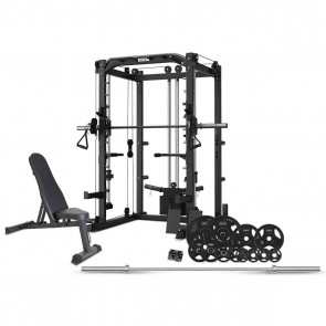 Cortex SM-20 6-in-1 Power Rack with Smith & Cable Machine + BN-6 Bench + 100kg Olympic Tri-Grip Weight Plate & Barbell Package