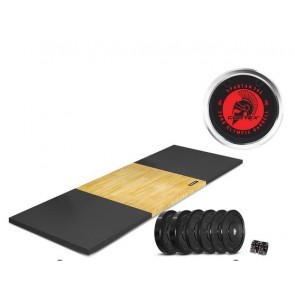 Cortex 3M X 1M 50mm Weightlifting Platform with Dual Density Mats Set + 90kg Olympic V2 Weight Plates & Barbell Package 