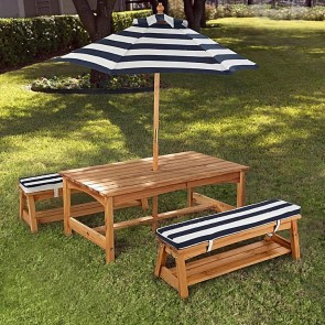 Kidkraft Outdoor Table & Chair Set with Cushions & Umbrella Navy 