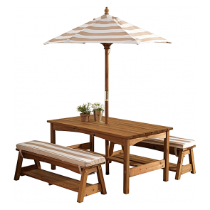 Kidkraft Outdoor Table & Bench Set with Cushions & Umbrella - Oatmeal