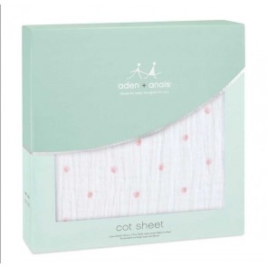 Love Bird Rose Water Dot Classic Muslin Fitted Cot Sheet Single by Aden and Anais