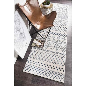 Oasis 453 White Blue Runner By Rug Culture