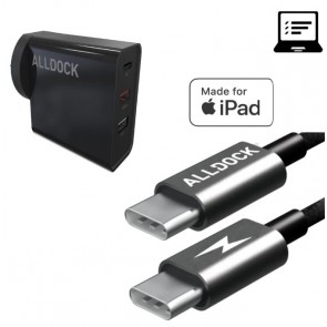Alldock Tripple USB Wall Charger USB-C Port 1 (30W-PD)