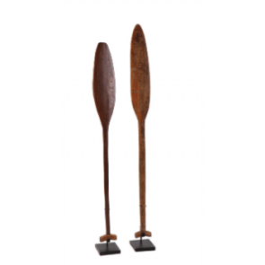 Wooden Antique Oars On Metal Stand