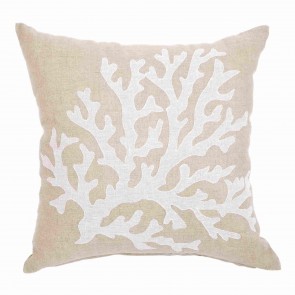 White & Beige Coral Linen Cushion
